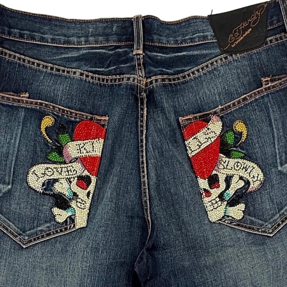 Ed Hardy by Christian Audigier Mens Jeans 40 Y2K Skull Love Kills Slowly Tattoo